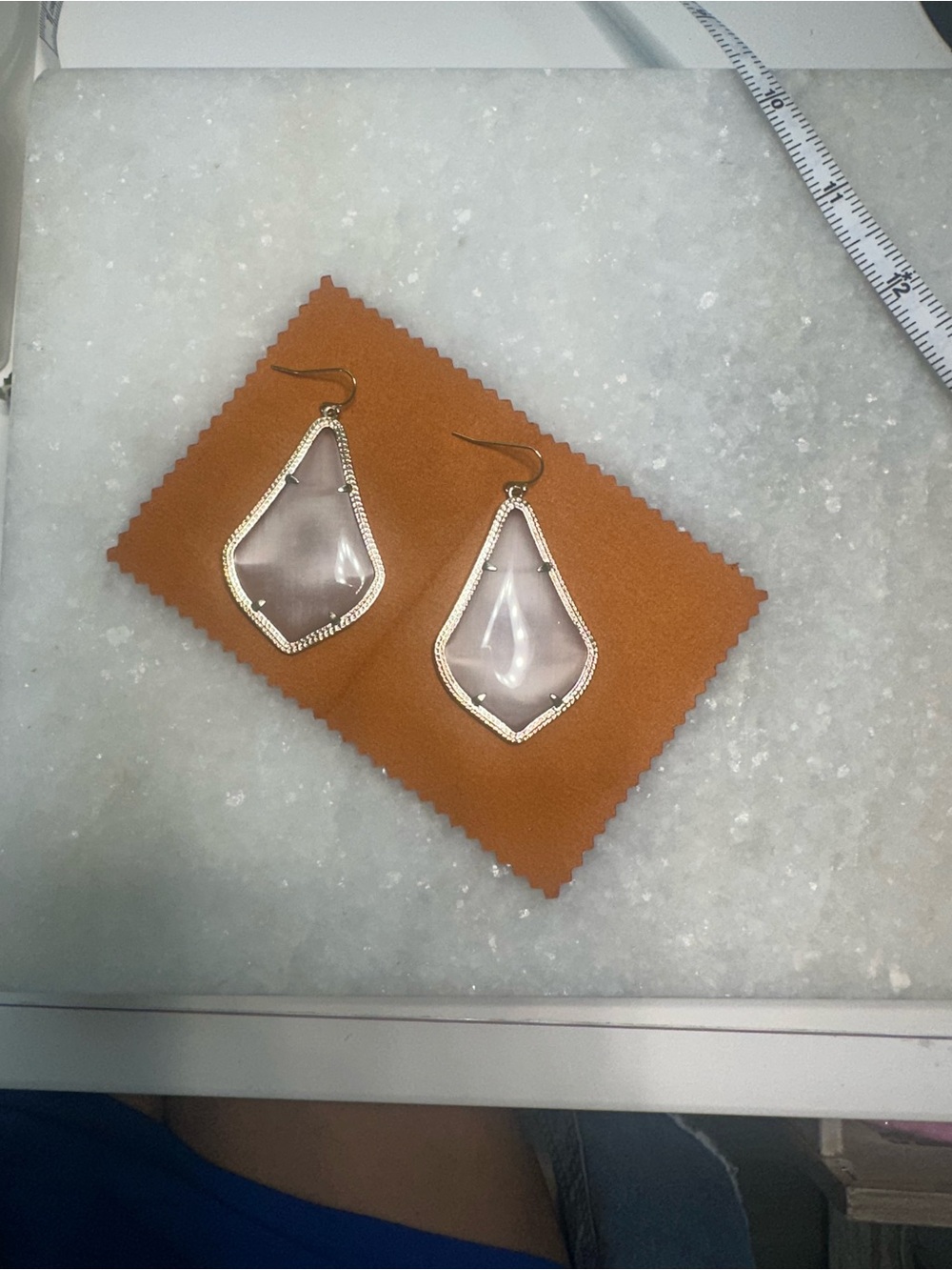 Kendra Scott Grey Catseye Teardrop Dangle Earrings with Gold Trim